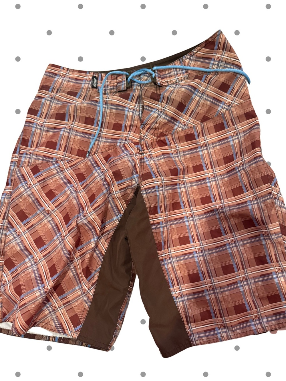 Vintage Y2K Men's Plaid Swim Trunks in Brown - Lightweight Swim Shorts